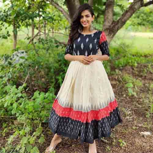 Pure Rubi Cotton Gown with Digital Ikkat Print