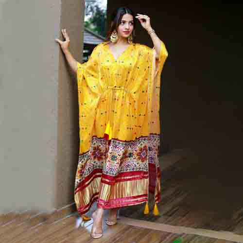 Beautiful Digital Printed Kaftan With Dori Jhumka