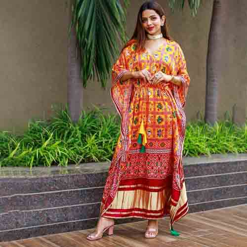 Beautiful Digital Printed Kaftan With Dori Jhumka